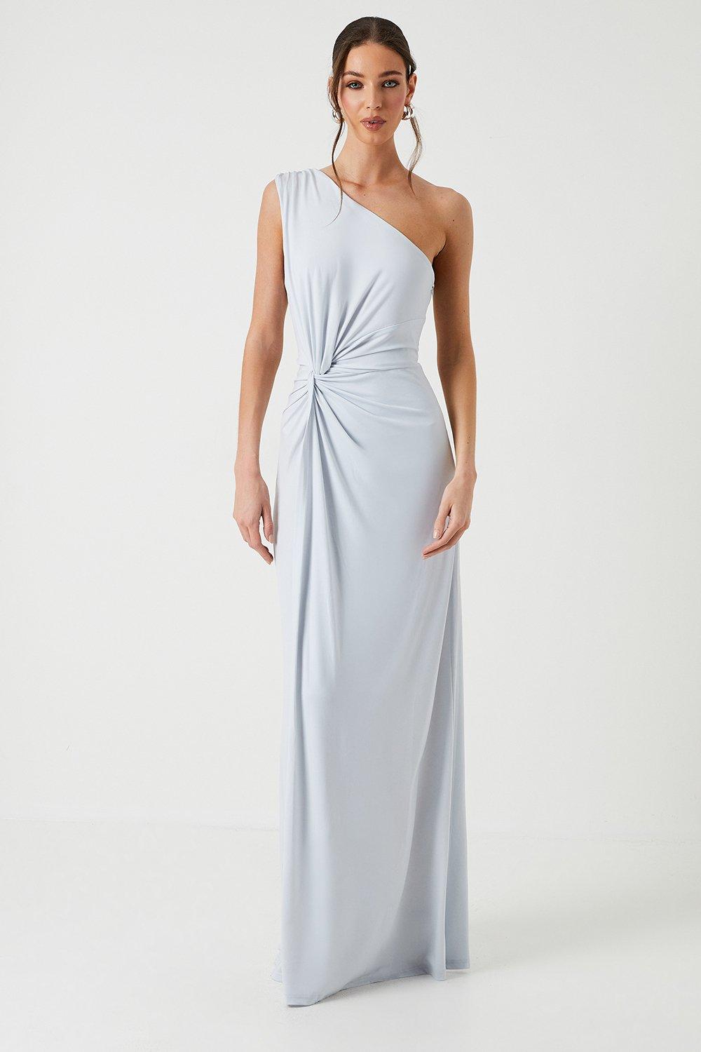 Twist Detail One Shoulder Jersey Bridesmaids Dress - Ice Blue